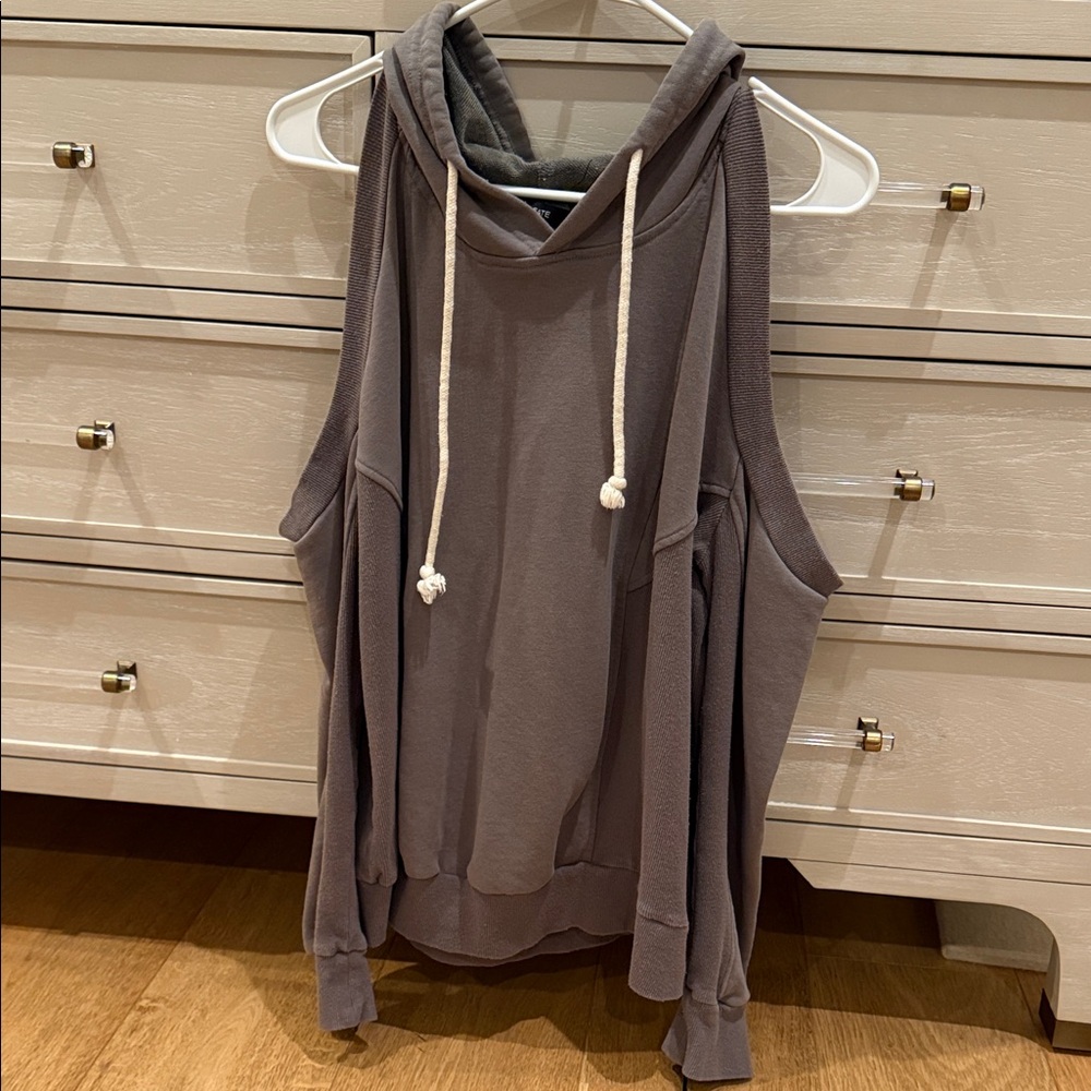 Gray Sleeveless Hoodie with Drawstrings
